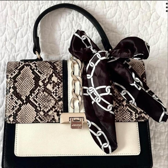 Aldo Handbags - Elegant Black and Cream Handbag with Chain Detail